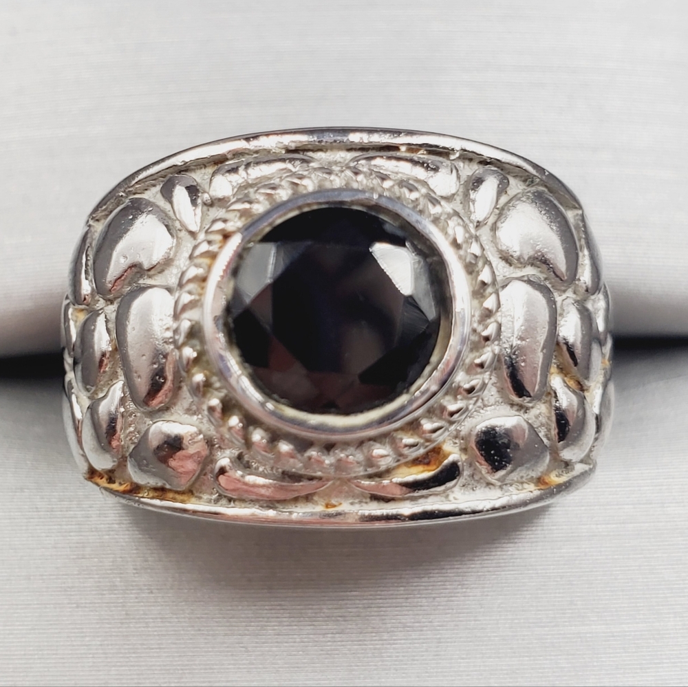 Genuine Round Bezel Set Onyx Stainless Steel 316 Design Band Statement Ring